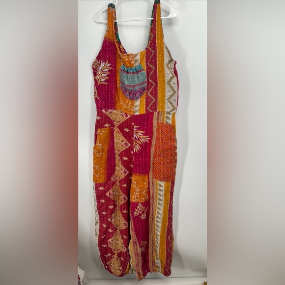 Kantha Karma Overalls Jumpsuit One Size Hippie Handmade Pockets Patchwork - Picture 1 of 6